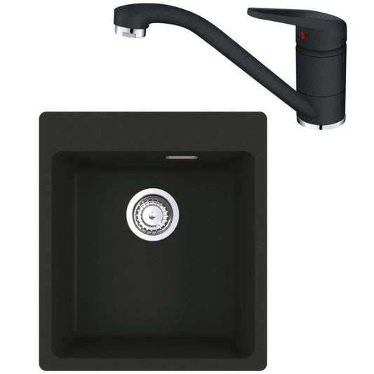 Franke Maris MRG 610-39 Set chiuveta bucatarie granit 44x50 cm cu baterie monocomanda Novara Plus, negru