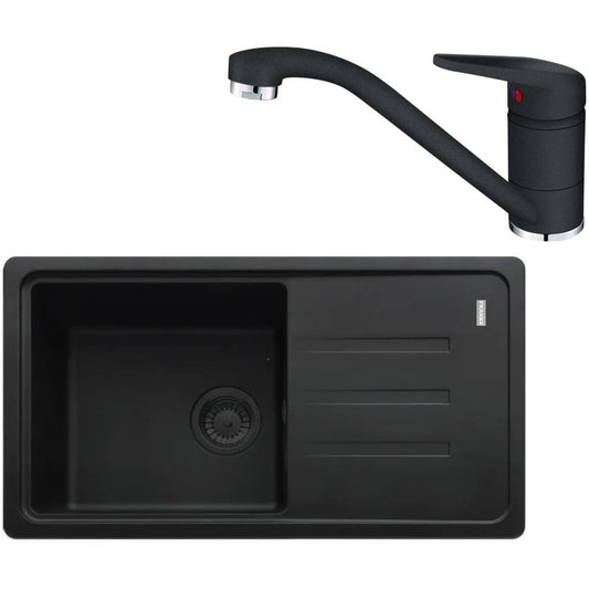 Franke Malta BSG 611-78 S VN Set chiuveta bucatarie granit 78x44 cm cu baterie monocomanda Novara Plus, negru