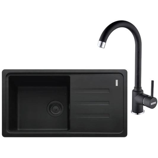 Franke Malta BSG 611-78 S VN Set chiuveta bucatarie granit 78x44 cm cu baterie monocomanda Pola, negru