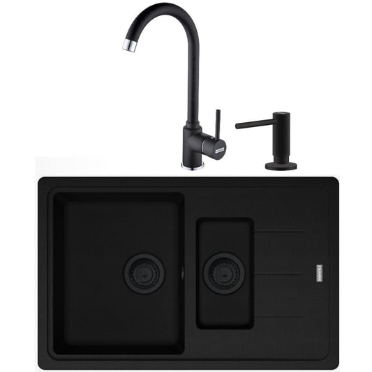 Franke Basis BFG 651-78 VN Set chiuveta bucatarie granit 78x50 cm cu baterie monocomanda Pola si dispenser sapun, negru