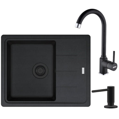 Franke Basis BFG 611-62 VN Set chiuveta bucatarie granit 62x50 cm cu baterie monocomanda Pola si dispenser sapun, negru