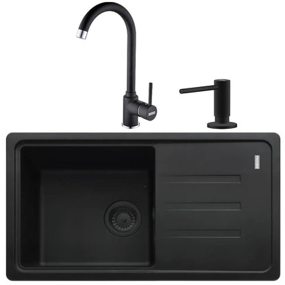 Franke Malta BSG 611-78 S VN Set chiuveta bucatarie granit 78x44 cm cu baterie monocomanda Pola si dispenser sapun, negru