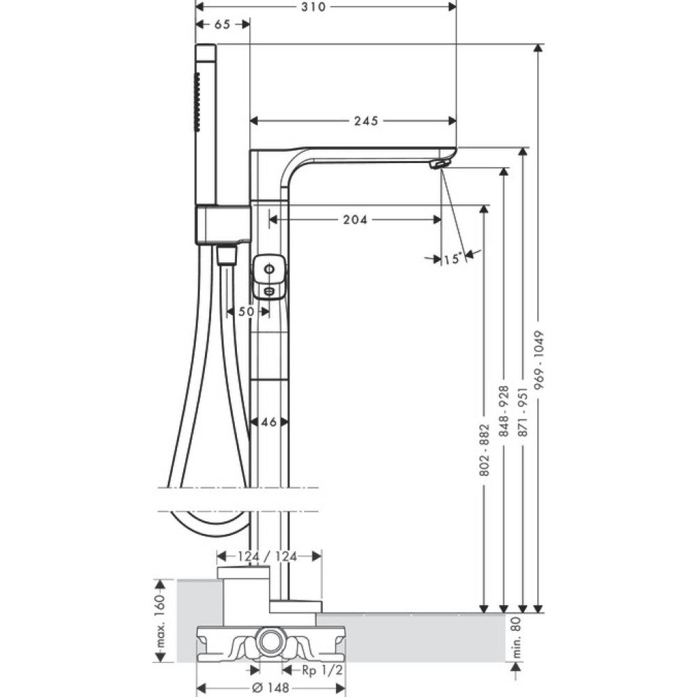Hansgrohe Axor Urquiola Baterie cada freestanding cu termostat