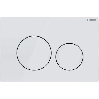 Set Promo Vas WC suspendat cu rezervor incastrat, clapeta de actionare alba, capac soft close, Geberit Delta si Fluminia Minerva 36x53 cm