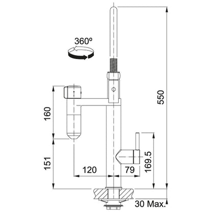Franke Vital Baterie bucatarie monocomanda cu dus extractibil si sistem de filtrare apa, crom