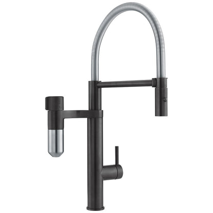 Franke Vital Baterie bucatarie monocomanda cu dus extractibil si sistem de filtrare apa, crom/negru mat