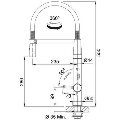 Franke Vital Baterie bucatarie monocomanda cu dus extractibil si sistem de filtrare apa, crom/negru mat