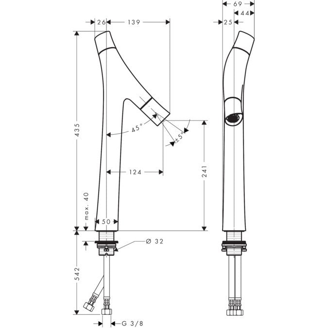 Baterie chiuveta baie inalta Hansgrohe Axor Starck Organic, fara ventil H43 cm