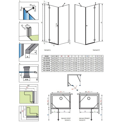 Set promo Cabina dus dreptunghiulara cu usa batanta Radaway Torrenta KDJ 100x80 cm, cadita si sifon