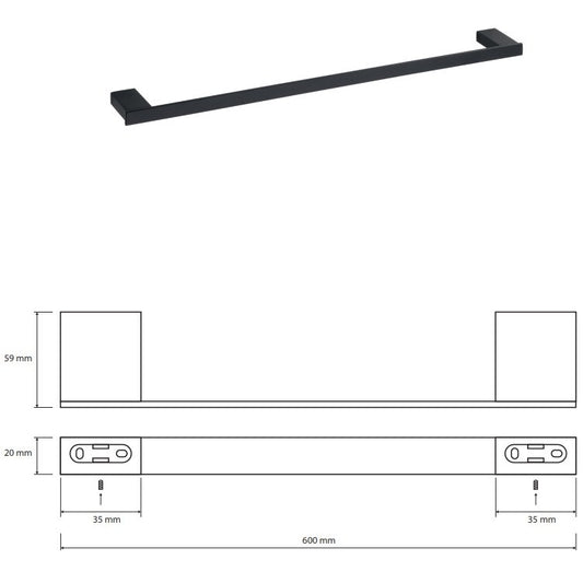Bemeta Nero Suport prosop baie tip bara 60 cm, negru