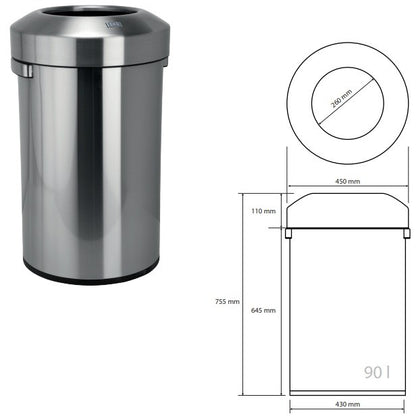 Bemeta Hotel Cos gunoi 90 l, inox mat