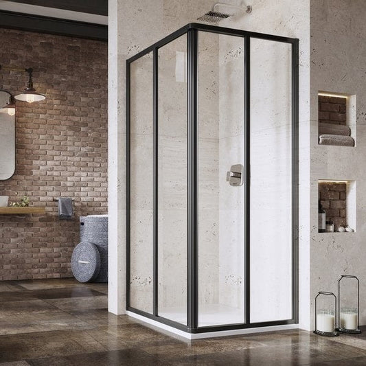 Cabina dus patrata cu usi glisante Ravak Supernova SRV2-S+SRV2-S 100x100 cm, profil negru