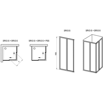 Cabina dus dreptunghiulara cu usi glisante Ravak Supernova SRV2-S+SRV2-S 100x80 cm, profil negru