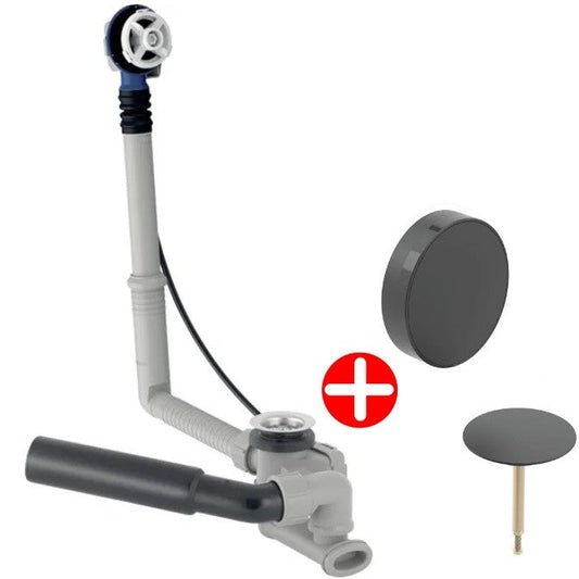 Geberit Set Sifon cu preaplin pentru cada cu actionare prin rotire L26 cm, negru mat