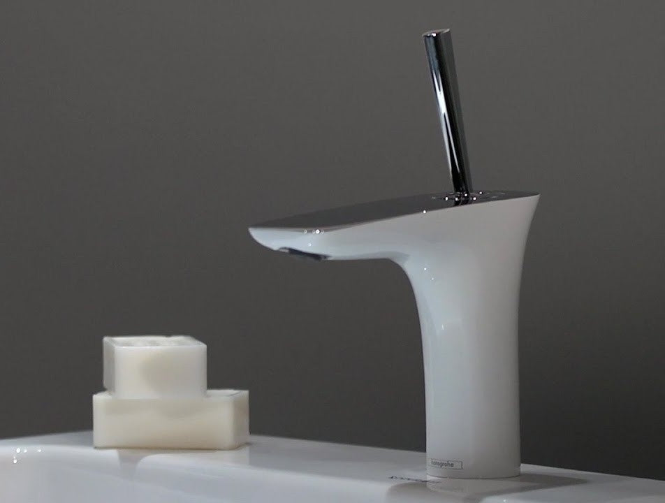 Baterie lavoar alb/crom Hansgrohe PuraVida 110, cu ventil pop-up
