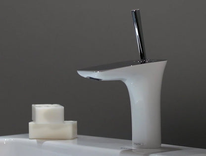Baterie lavoar alb/crom Hansgrohe PuraVida 110, cu ventil pop-up