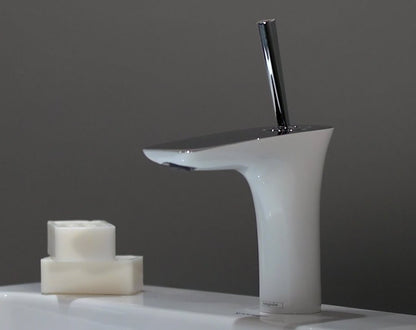 Baterie chiuveta baie alb/crom Hansgrohe PuraVida 100, cu ventil click-clack