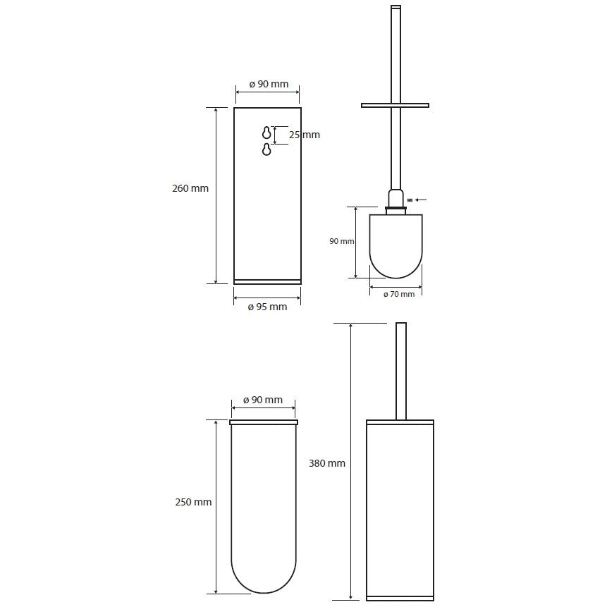 Bemeta Graphit Perie WC cu suport H38 mm, antracit