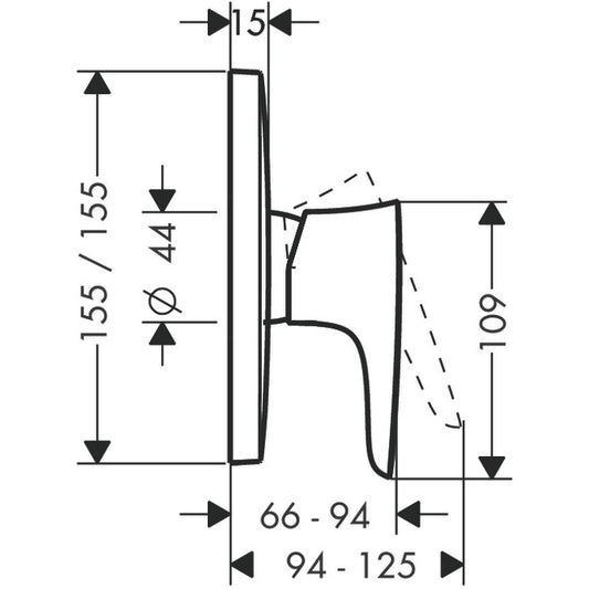 Hansgrohe PuraVida Baterie dus monocomanda incastrata, crom