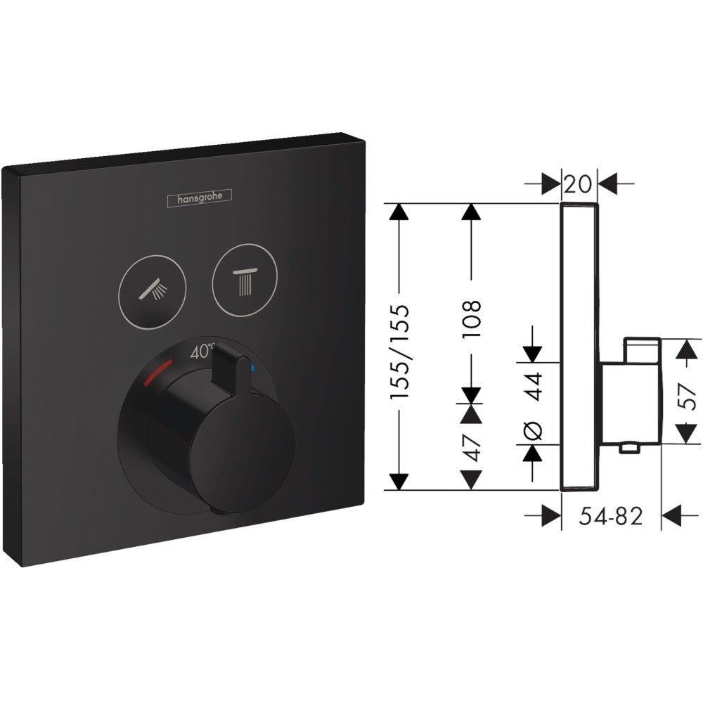 Hansgrohe Select Baterie dus cu termostat pentru montaj incastrat, 2 iesiri, negru mat