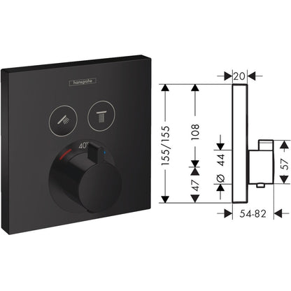 Hansgrohe Select Baterie dus cu termostat pentru montaj incastrat, 2 iesiri, negru mat