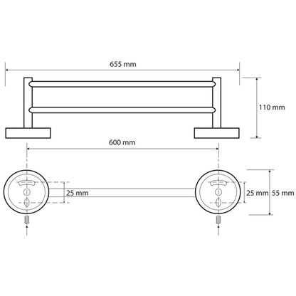 Bemeta Brilo Suport prosop baie tip bara dubla 60 cm, auriu
