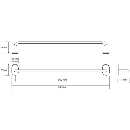 Bemeta Easy Suport prosop baie tip bara rotunjit 65 cm, inox mat
