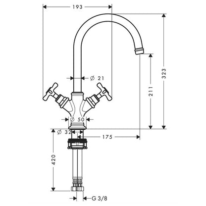 Baterie lavoar Hansgrohe Axor Montreux, dubla comanda, fara ventil