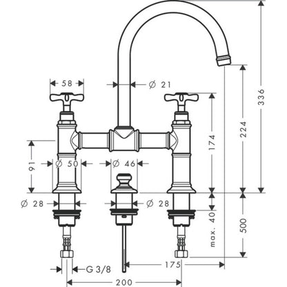 Baterie lavoar Hansgrohe Axor Montreux 220, dubla comanda, cu ventil pop-up