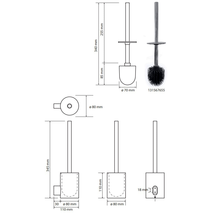 Bemeta Organic Perie WC inox cu suport H35 cm, negru
