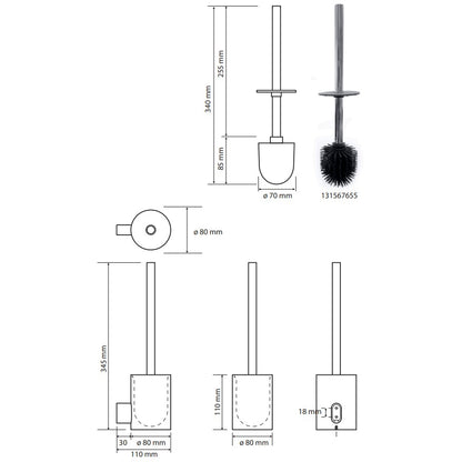 Bemeta Organic Perie WC inox cu suport H35 cm, negru