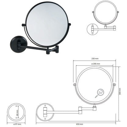 Bemeta Dark Oglinda cosmetica de perete Ø20 cm, negru