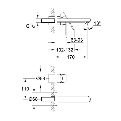 Baterie lavoar incastrata Grohe Eurosmart Cosmopolitan, marime S
