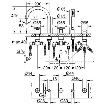 Grohe Atrio Baterie cada dus cu set dus, manere cruce, crom