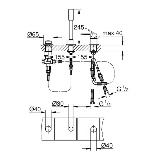 Grohe Lineare Baterie cada dus monocomanda cu set dus, 3 orificii, crom