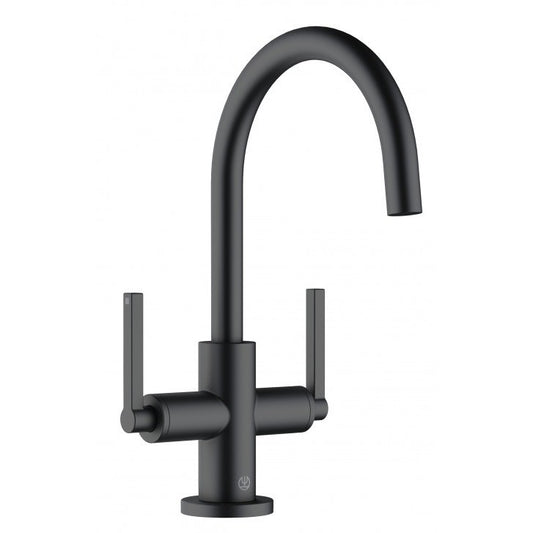 Baterie lavoar neagra mat Kludi Nova Fonte Puristic, dubla comanda, ventil metalic