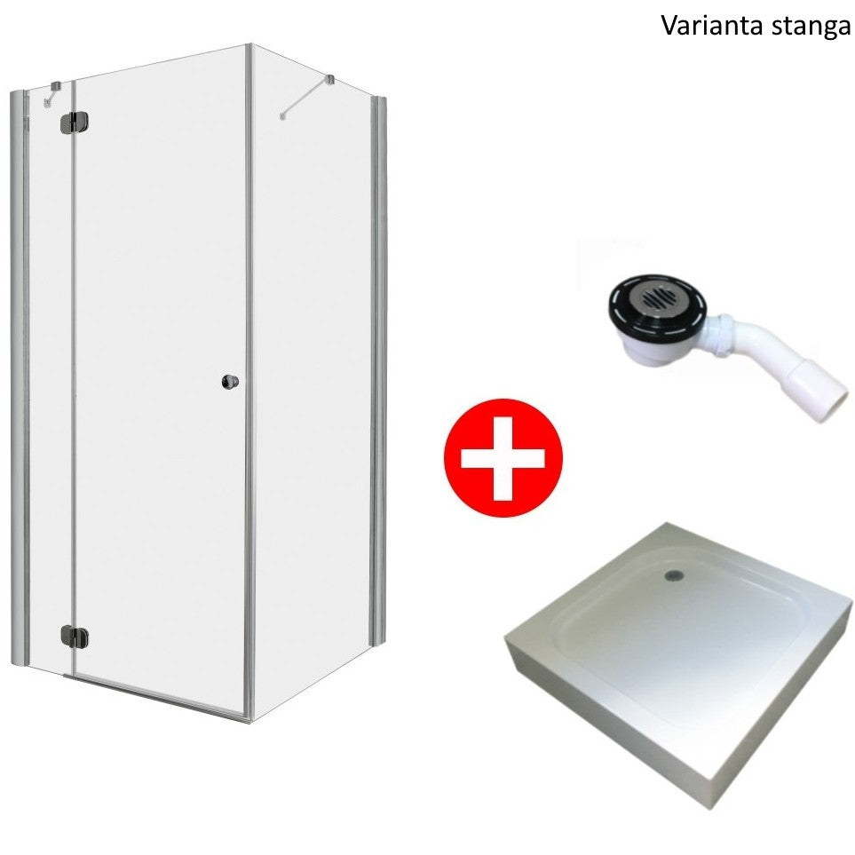 Set promo Cabina dus patrata cu usa batanta Radaway Torrenta KDJ 80x80 cm, cadita si sifon