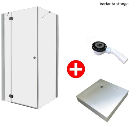 Set promo Cabina dus patrata cu usa batanta Radaway Torrenta KDJ 80x80 cm, cadita si sifon