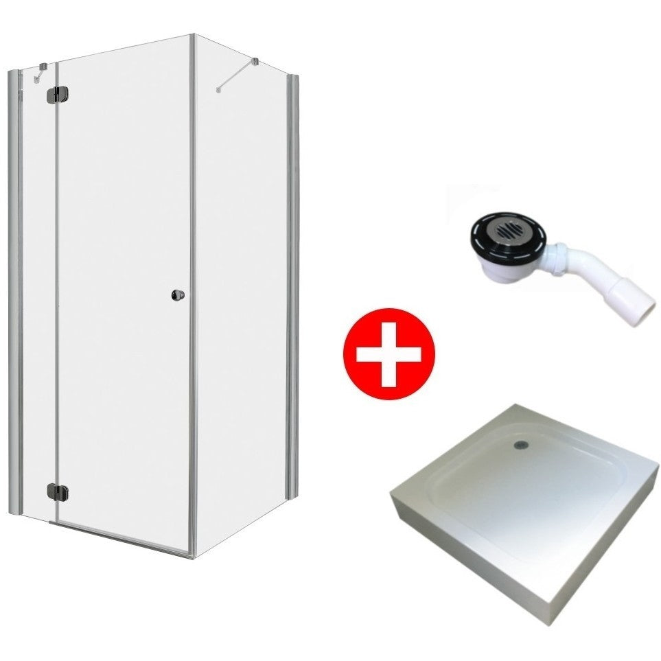 Set promo Cabina dus patrata cu usa batanta Radaway Torrenta KDJ 80x80 cm, cadita si sifon