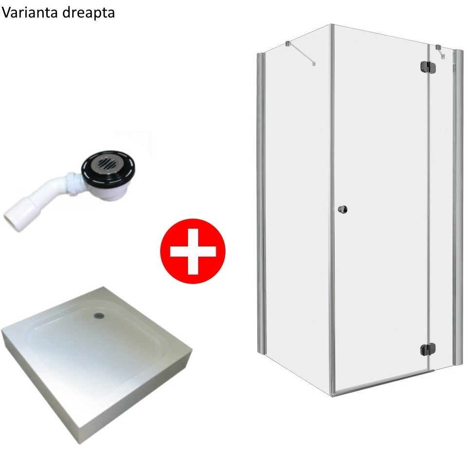 Set promo Cabina dus patrata cu usa batanta Radaway Torrenta KDJ 90x90 cm, cadita si sifon