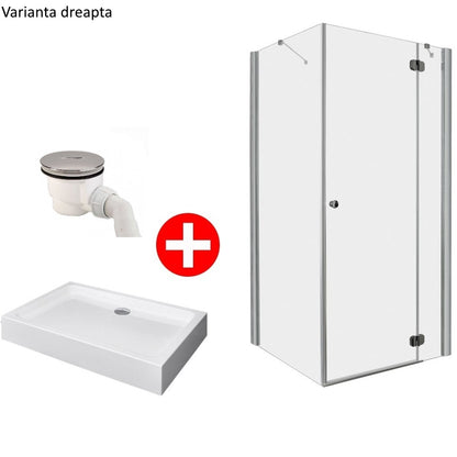 Set promo Cabina dus dreptunghiulara cu usa batanta Radaway Torrenta KDJ 100x90 cm, cadita si sifon