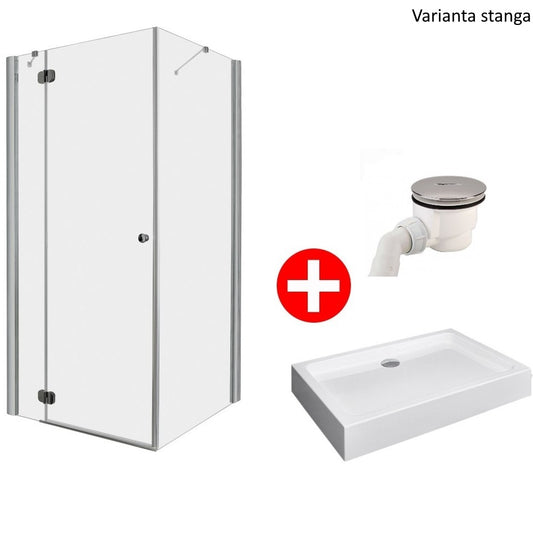 Set promo Cabina dus dreptunghiulara cu usa batanta Radaway Torrenta KDJ 100x90 cm, cadita si sifon