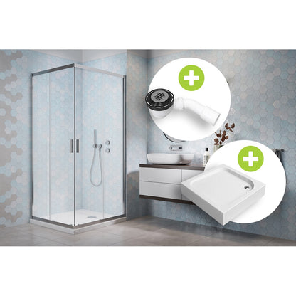 Set promo Cabina dus patrata cu usi glisante Radaway Alienta C800 80x80 cm, cadita si sifon
