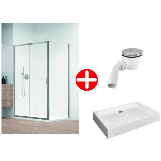 Set promo Cabina dus patrata cu usi glisante Radaway Alienta DWJ+S 100x90 cm, cadita si sifon