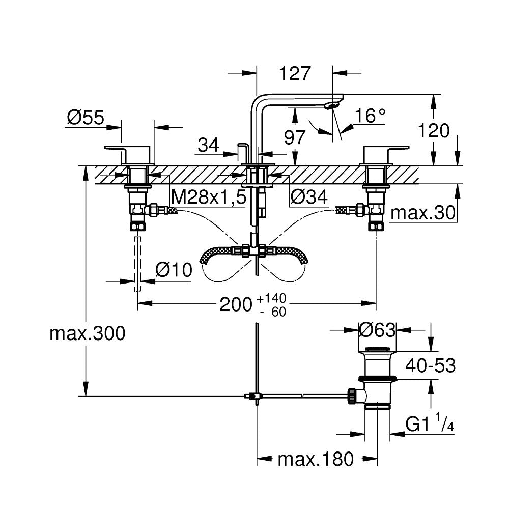 Baterie lavoar Grohe Lineare, dubla comanda, marime M
