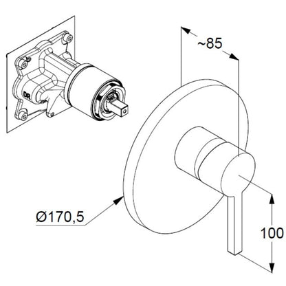 Kludi Nova Fonte Baterie dus monocomanda incastrata, negru mat