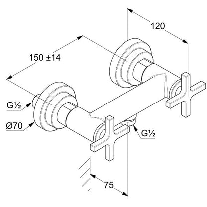 Kludi Nova Fonte Classic Baterie dus dubla comanda, crom