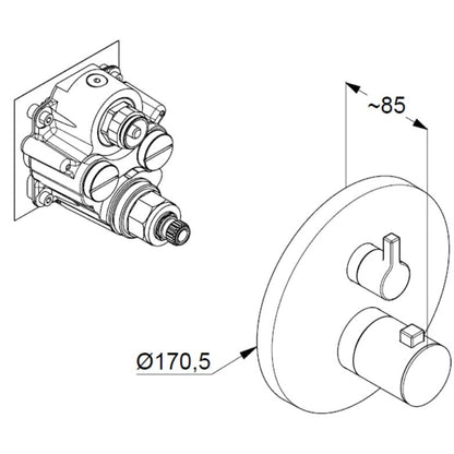 Kludi Nova Fonte Baterie dus monocomanda termostatata, negru mat