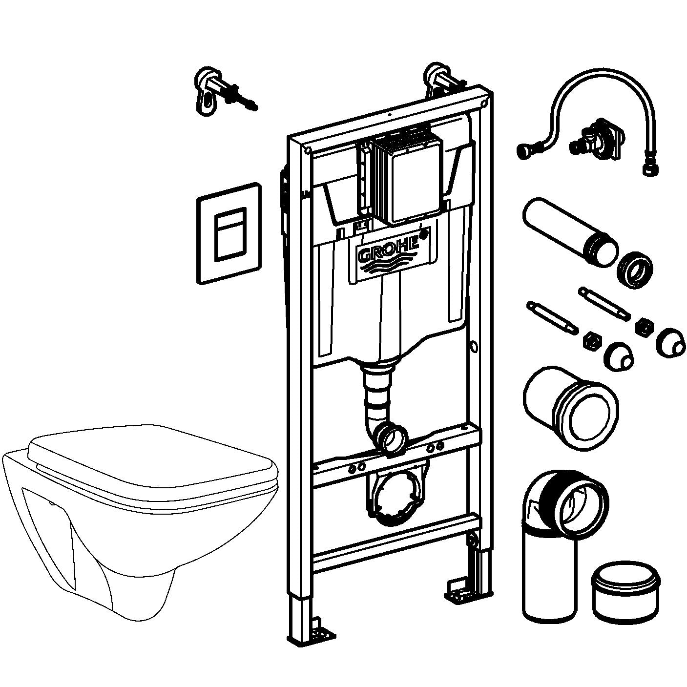 Set Vas WC suspendat cu rezervor incastrat, clapeta si capac Grohe Solido Square 37x53 cm evacuare orizontala