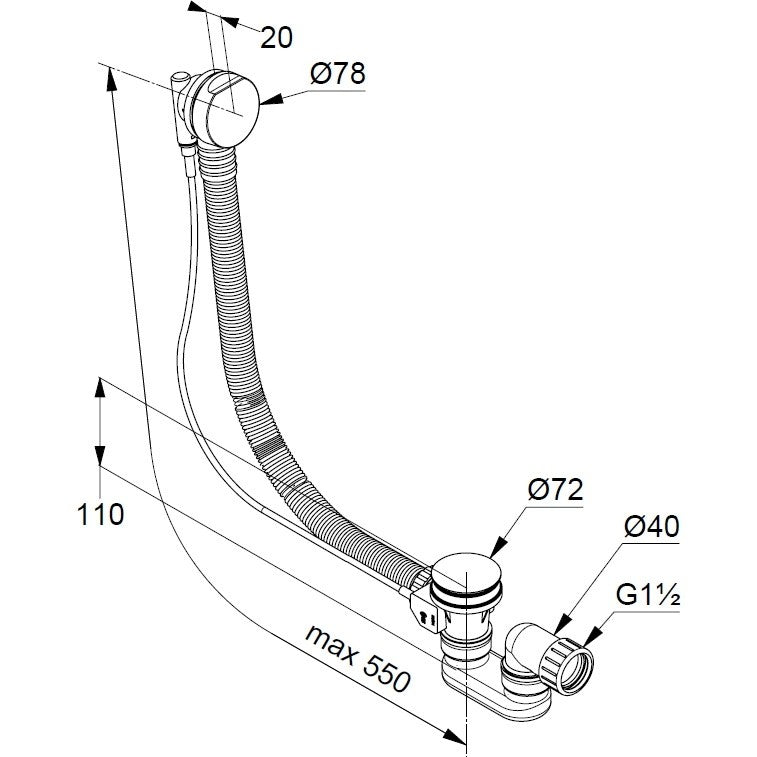 Kludi Rotexa Sistem de scurgere pentru cada, cu preaplin